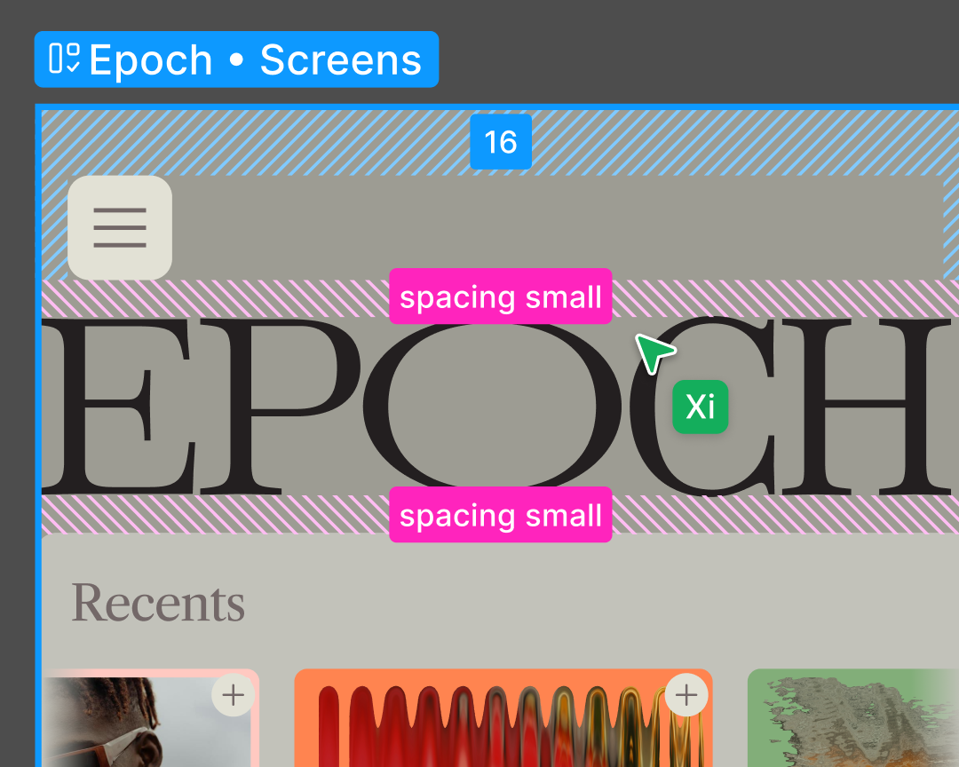Inspect mode on design showing classes and padding sizes
