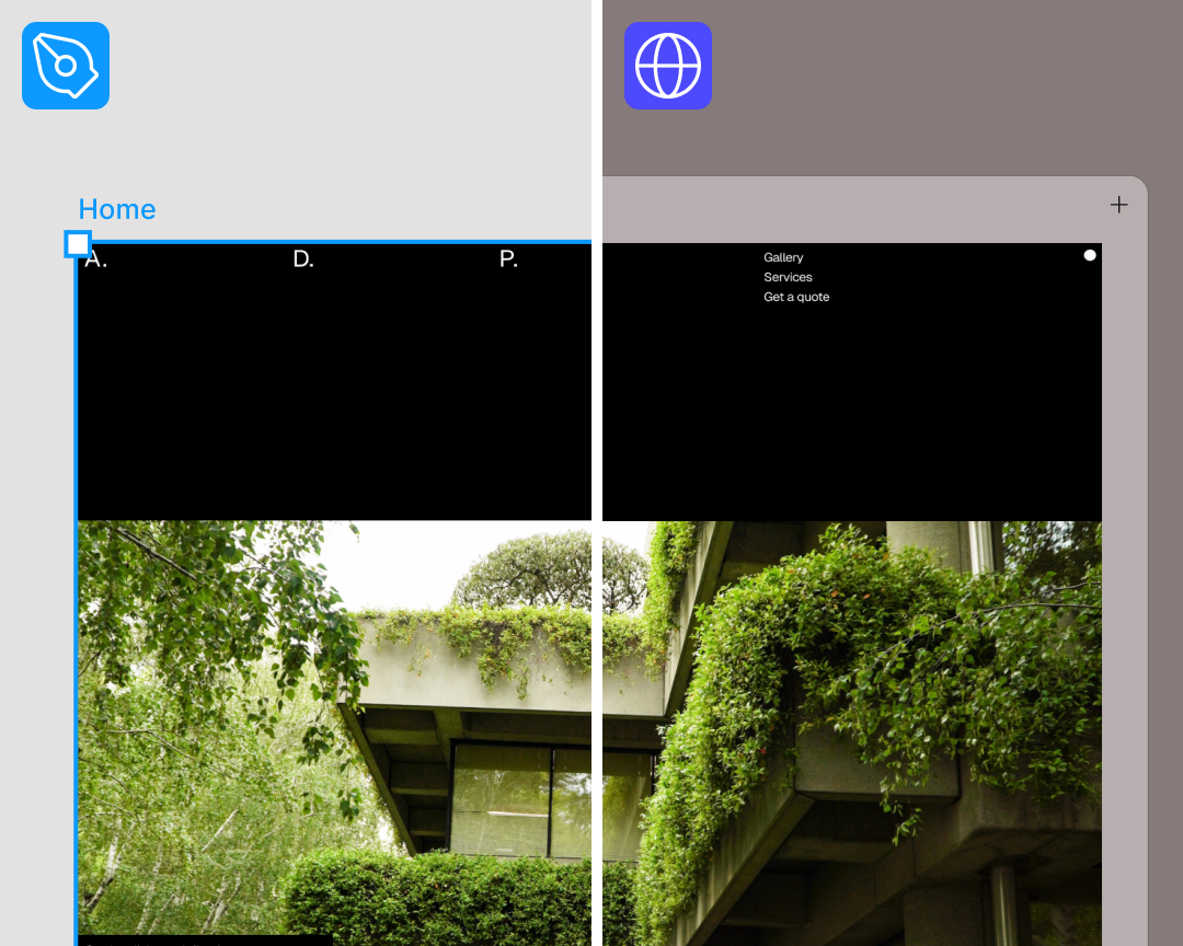 a home image spanning across the design and sites interfaces