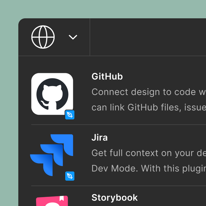plugin selections of github jira and storybook