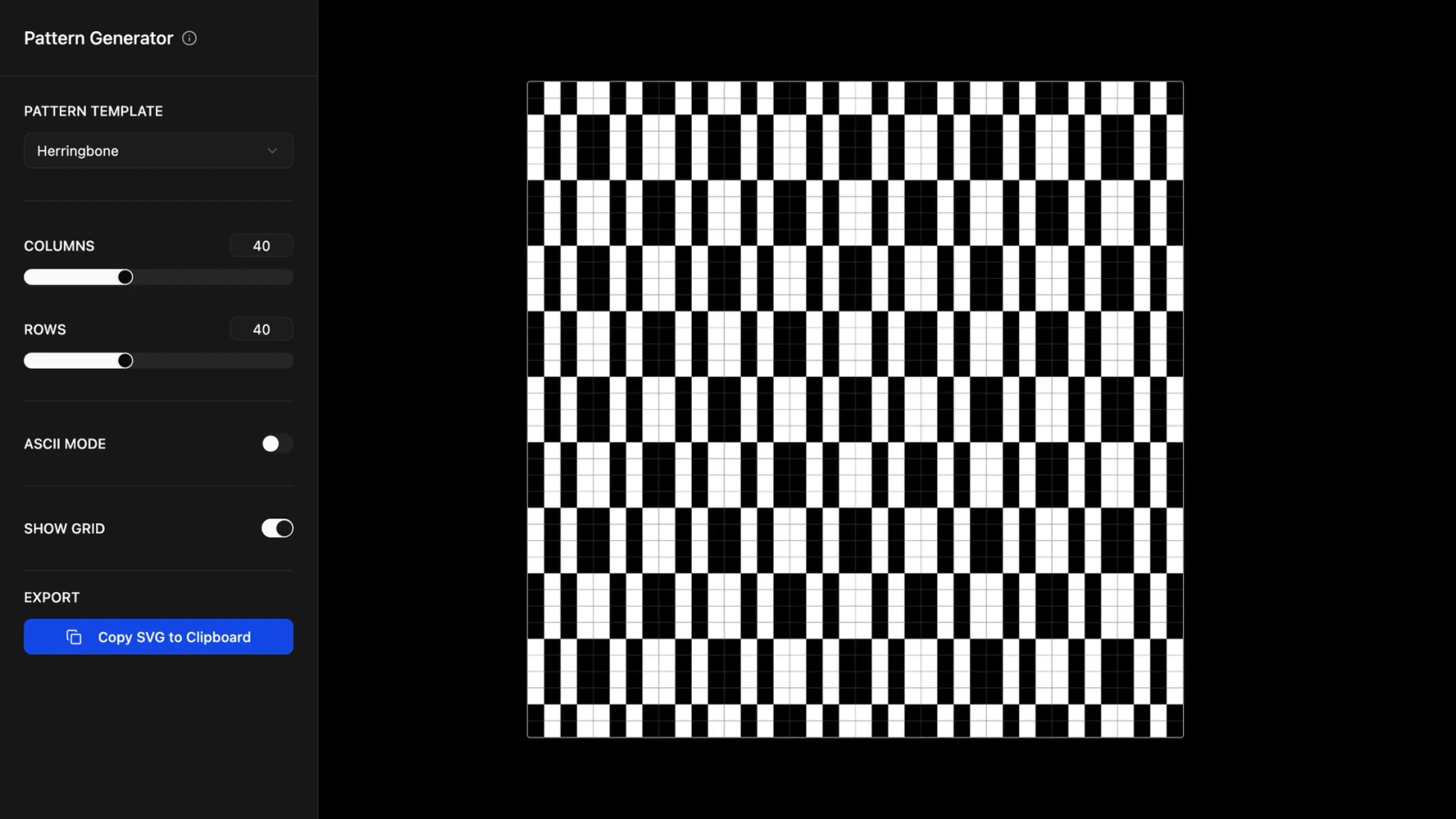 a pattern generator with sliders and toggles to adjust the preview of the pattern